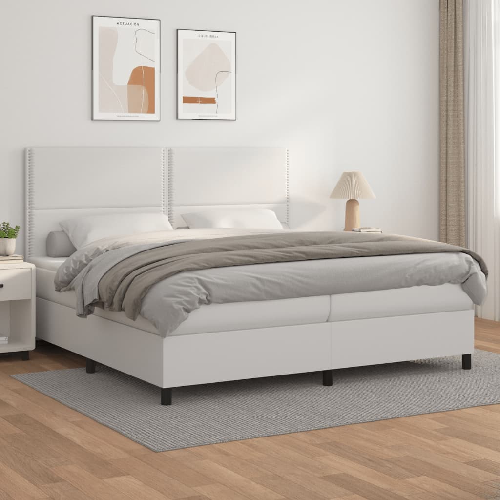 vidaXL Cama box spring con colchón cuero sintético blanco 200x200 cm