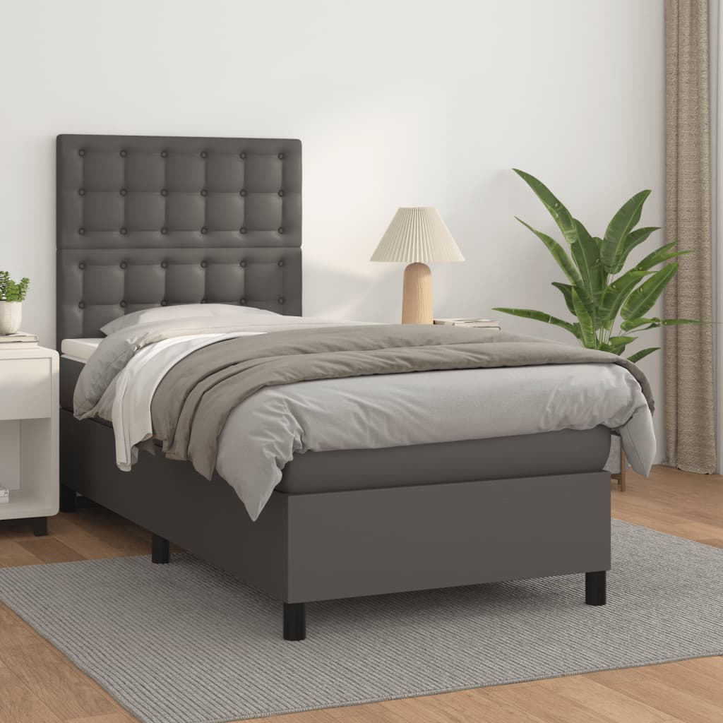 vidaXL Cama box spring con colchón cuero sintético gris 80x200 cm