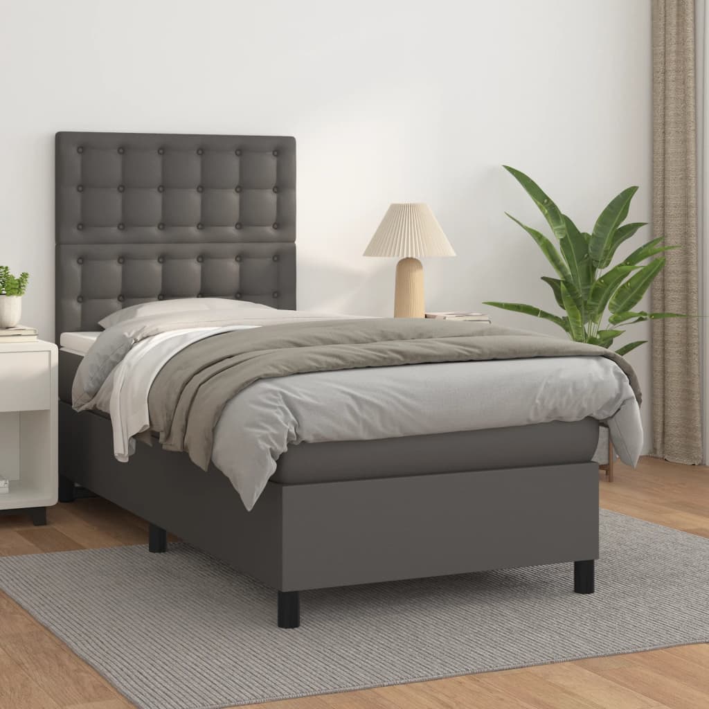 vidaXL Cama box spring con colchón cuero sintético gris 90x190 cm