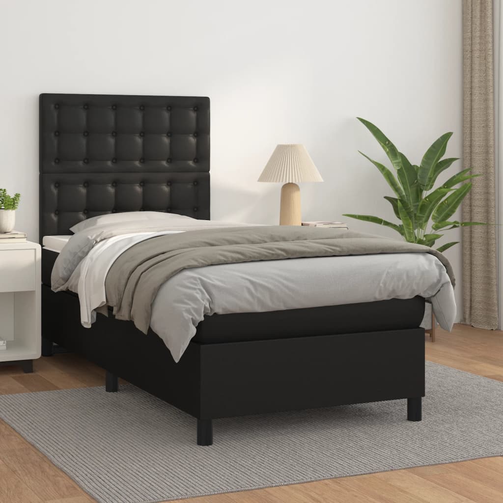 vidaXL Cama box spring con colchón cuero sintético negro 90x190 cm