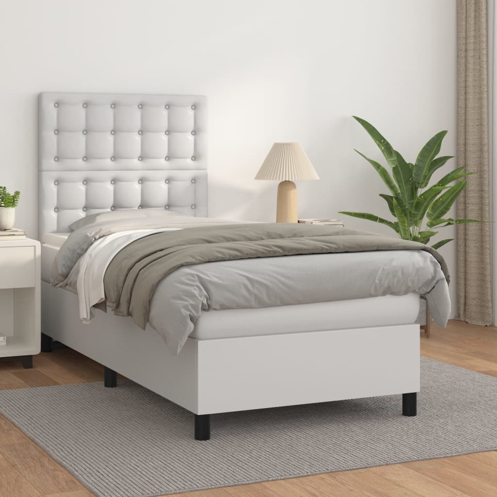 vidaXL Cama box spring con colchón cuero sintético blanco 90x190 cm