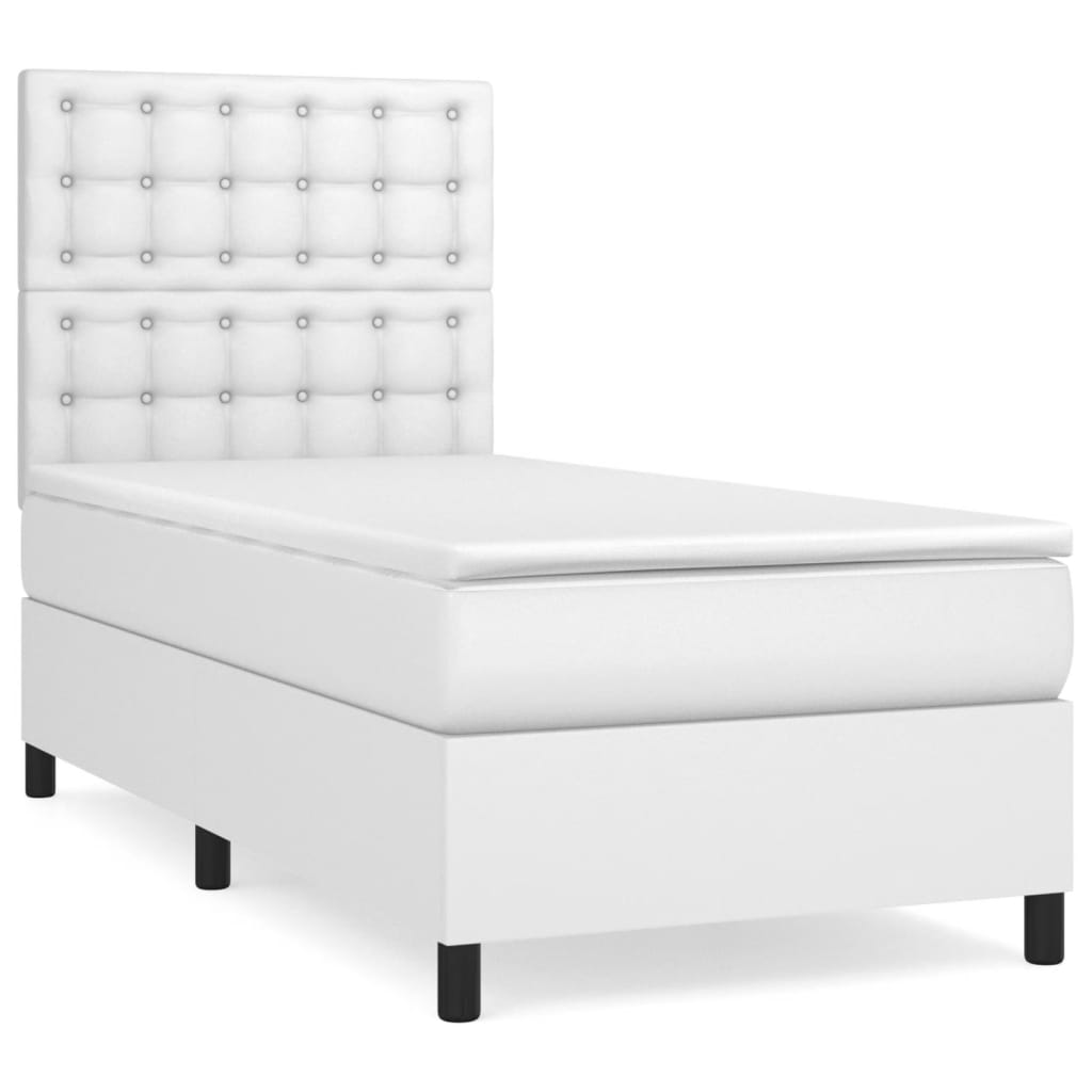 vidaXL Cama box spring con colchón cuero sintético blanco 100x200 cm