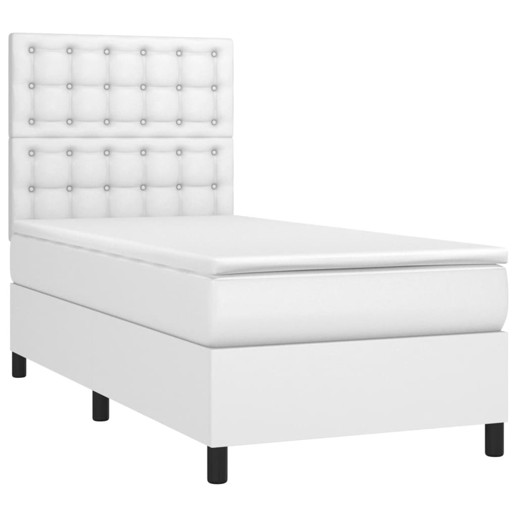 vidaXL Cama box spring con colchón cuero sintético blanco 100x200 cm