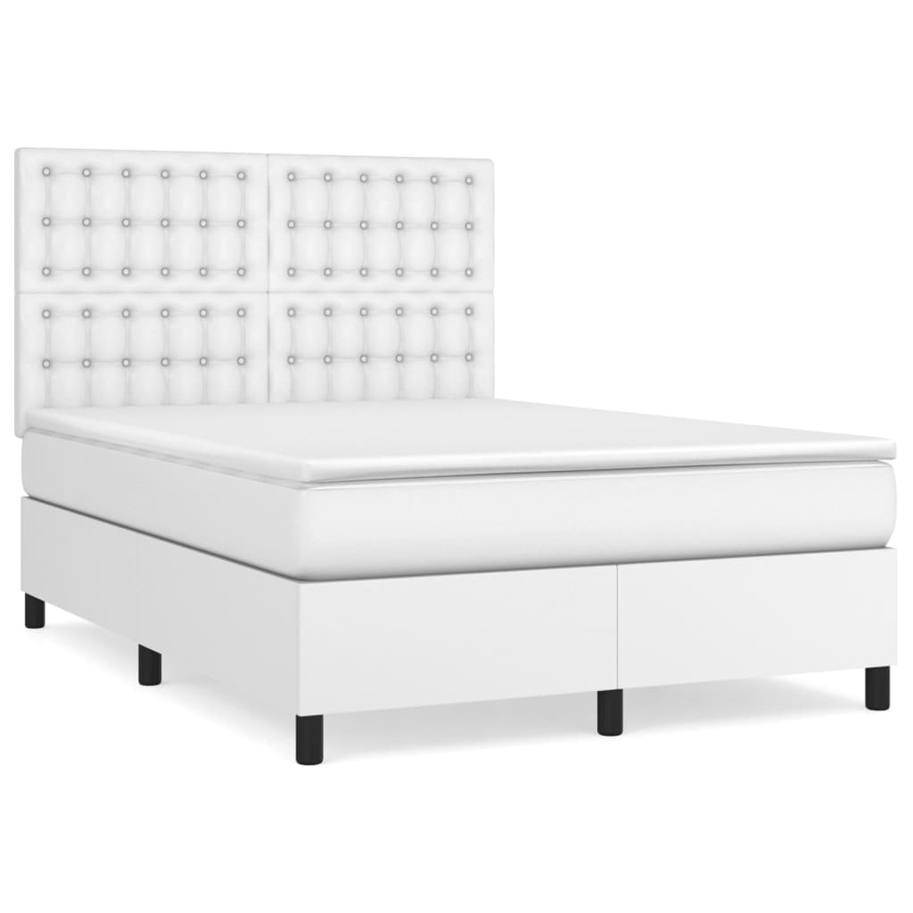 vidaXL Cama box spring con colchón cuero sintético blanco 140x190 cm