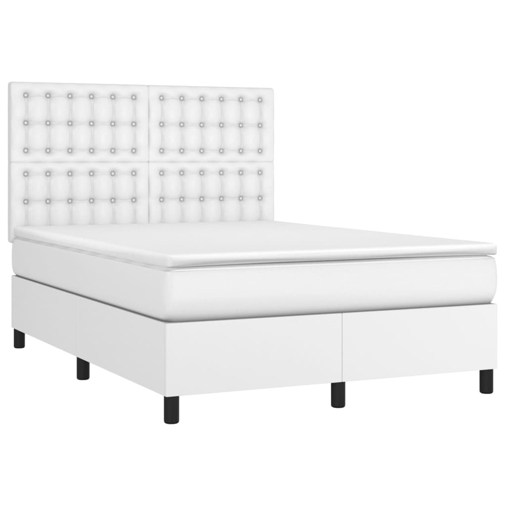 vidaXL Cama box spring con colchón cuero sintético blanco 140x190 cm