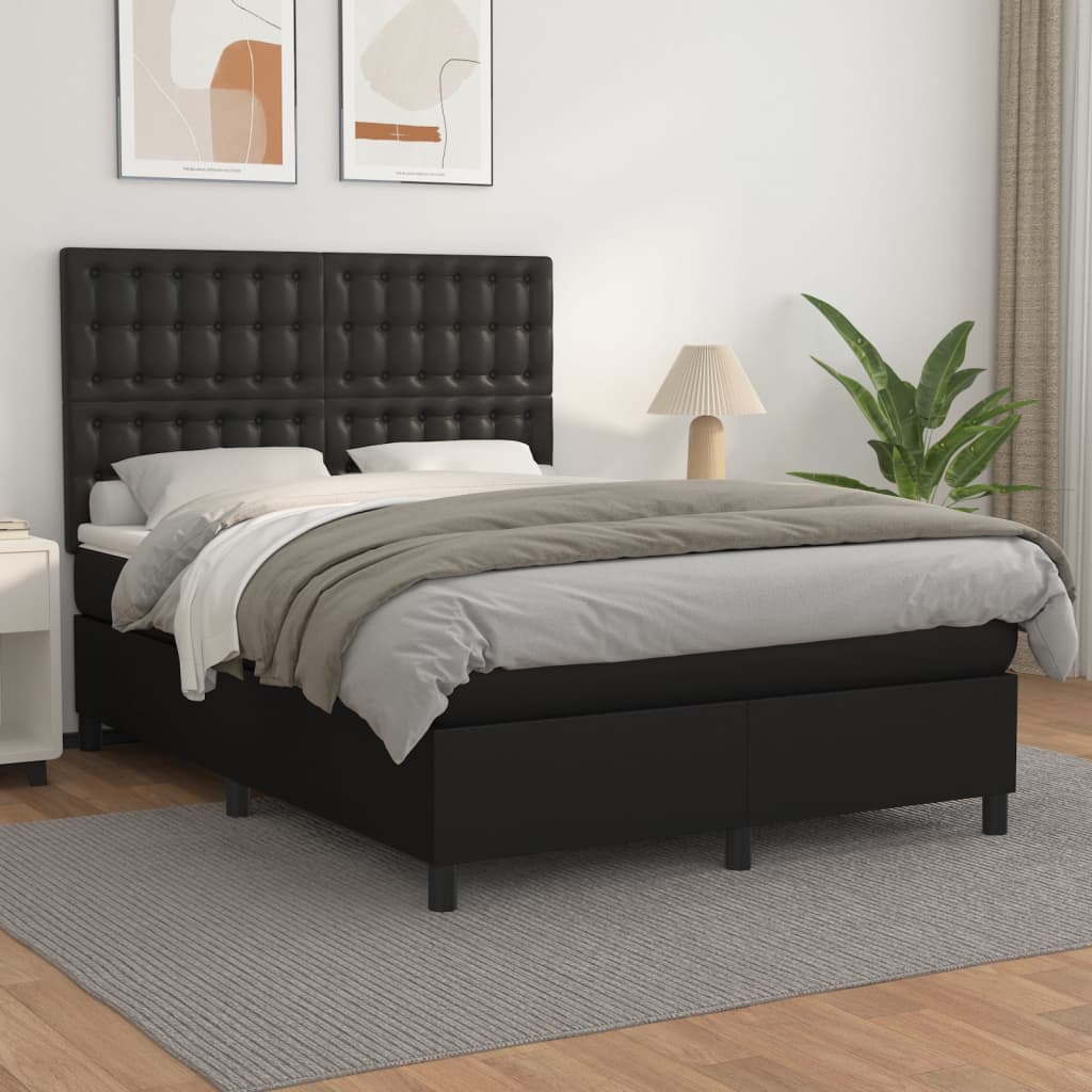 vidaXL Cama box spring con colchón cuero sintético negro 140x200cm