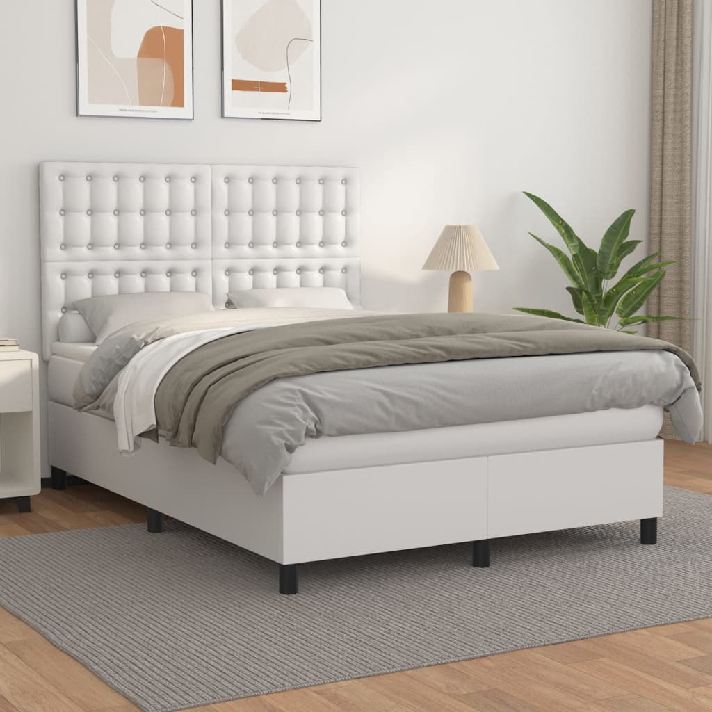 vidaXL Cama box spring con colchón cuero sintético blanco 140x200cm