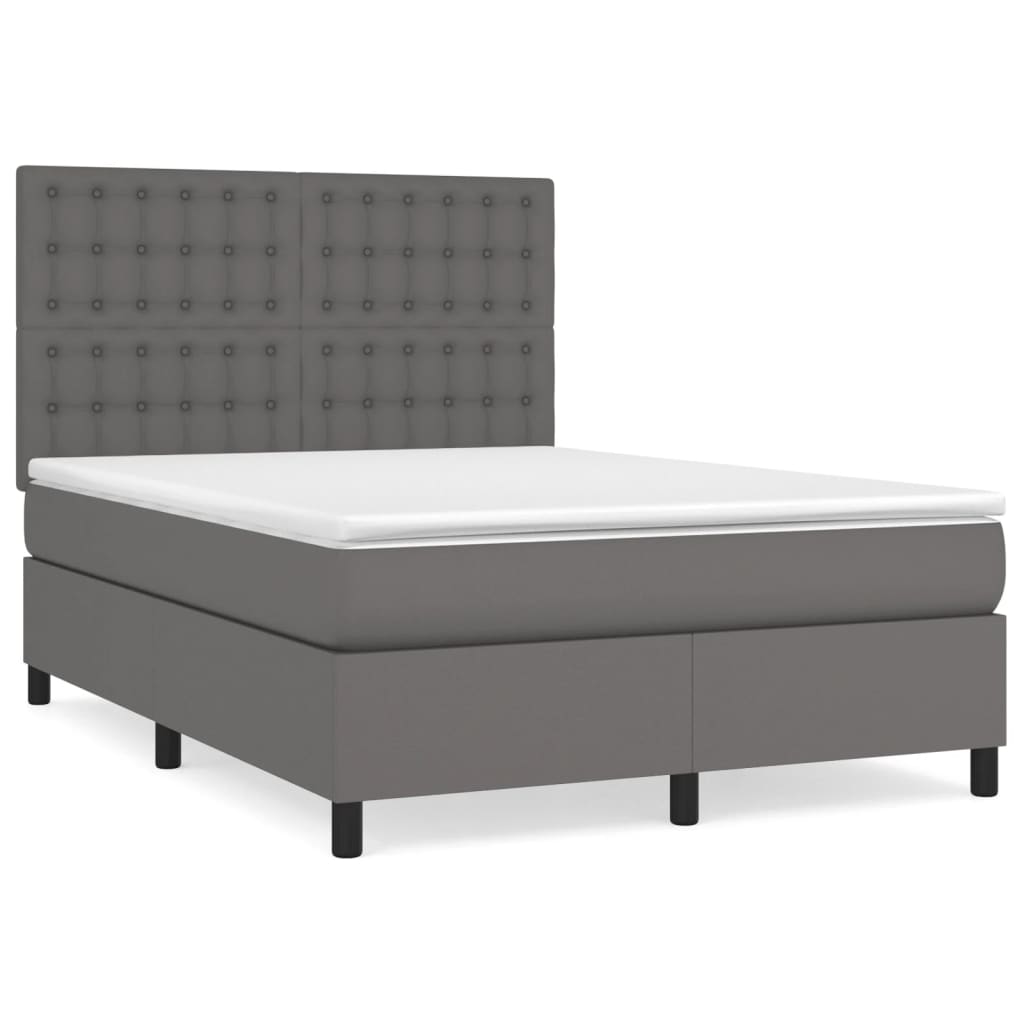 vidaXL Cama box spring con colchón cuero sintético gris 140x200 cm