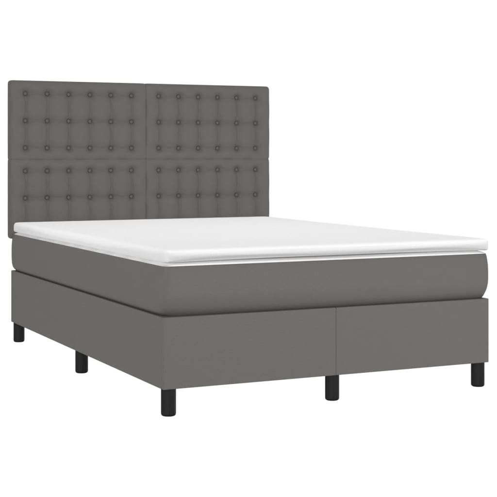 vidaXL Cama box spring con colchón cuero sintético gris 140x200 cm