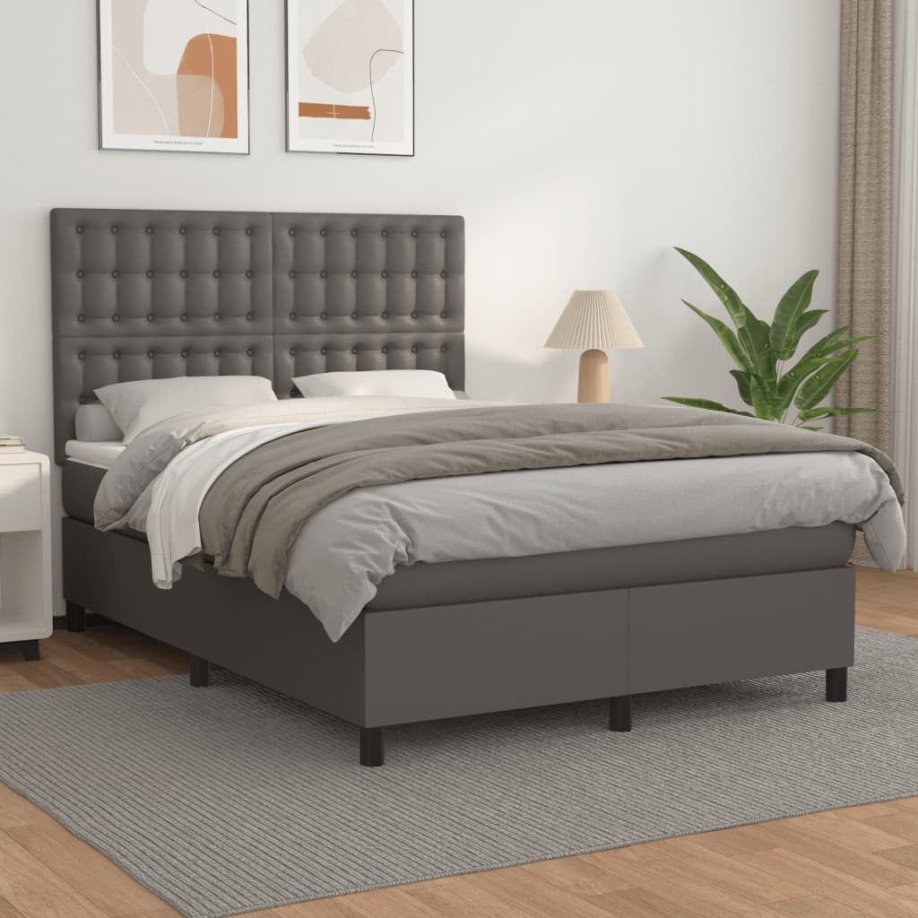 vidaXL Cama box spring con colchón cuero sintético gris 140x200 cm