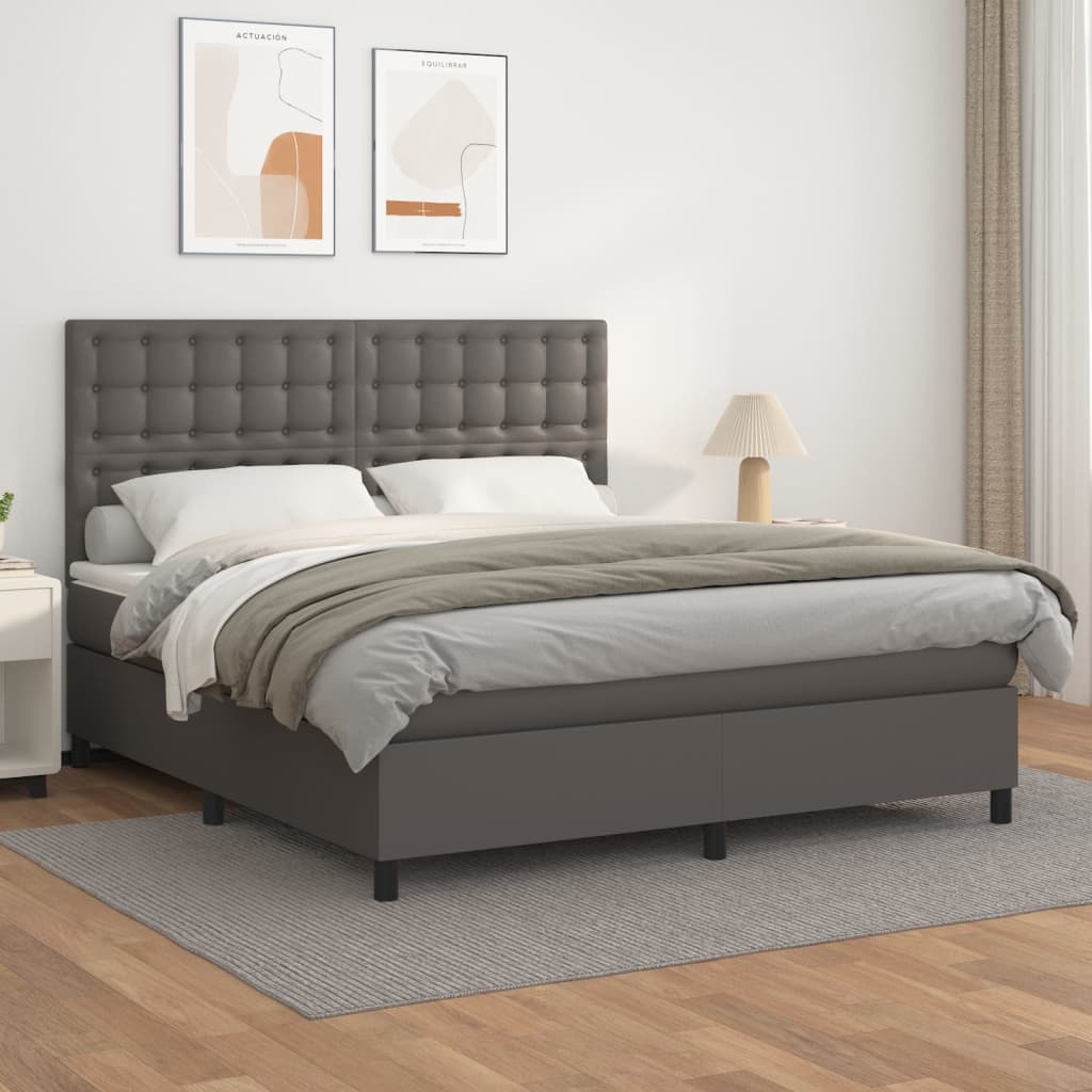 vidaXL Cama box spring con colchón cuero sintético gris 160x200 cm