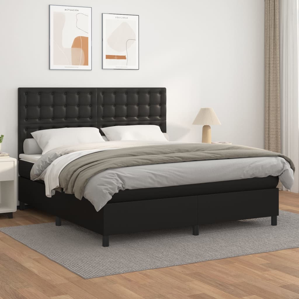 vidaXL Cama box spring con colchón cuero sintético negro 180x200 cm