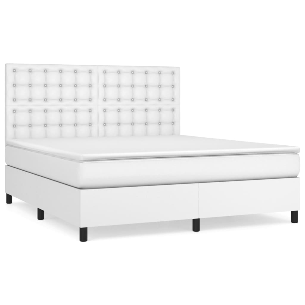 vidaXL Cama box spring con colchón cuero sintético blanco 180x200 cm