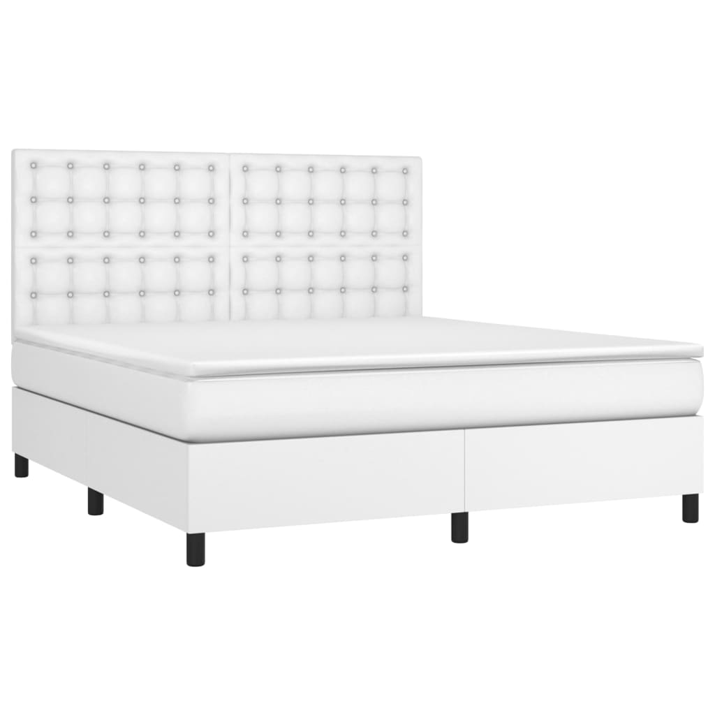 vidaXL Cama box spring con colchón cuero sintético blanco 180x200 cm