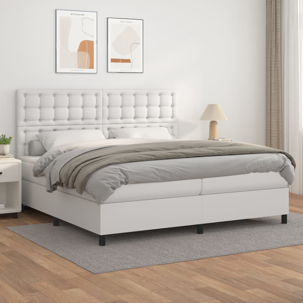 vidaXL Cama box spring con colchón cuero sintético blanco 200x200 cm