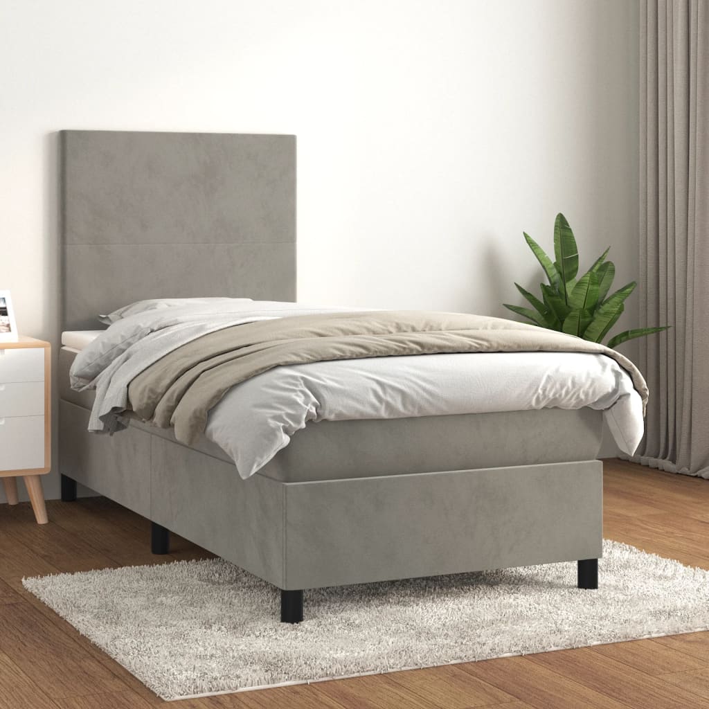 vidaXL Cama box spring con colchón terciopelo gris claro 80x200 cm