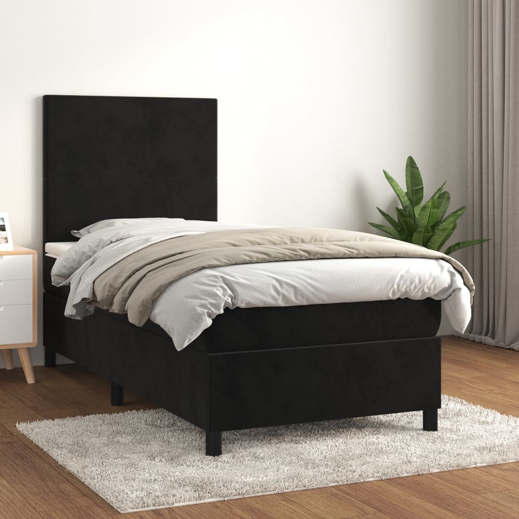 vidaXL Cama box spring con colchón terciopelo negro 80x200 cm