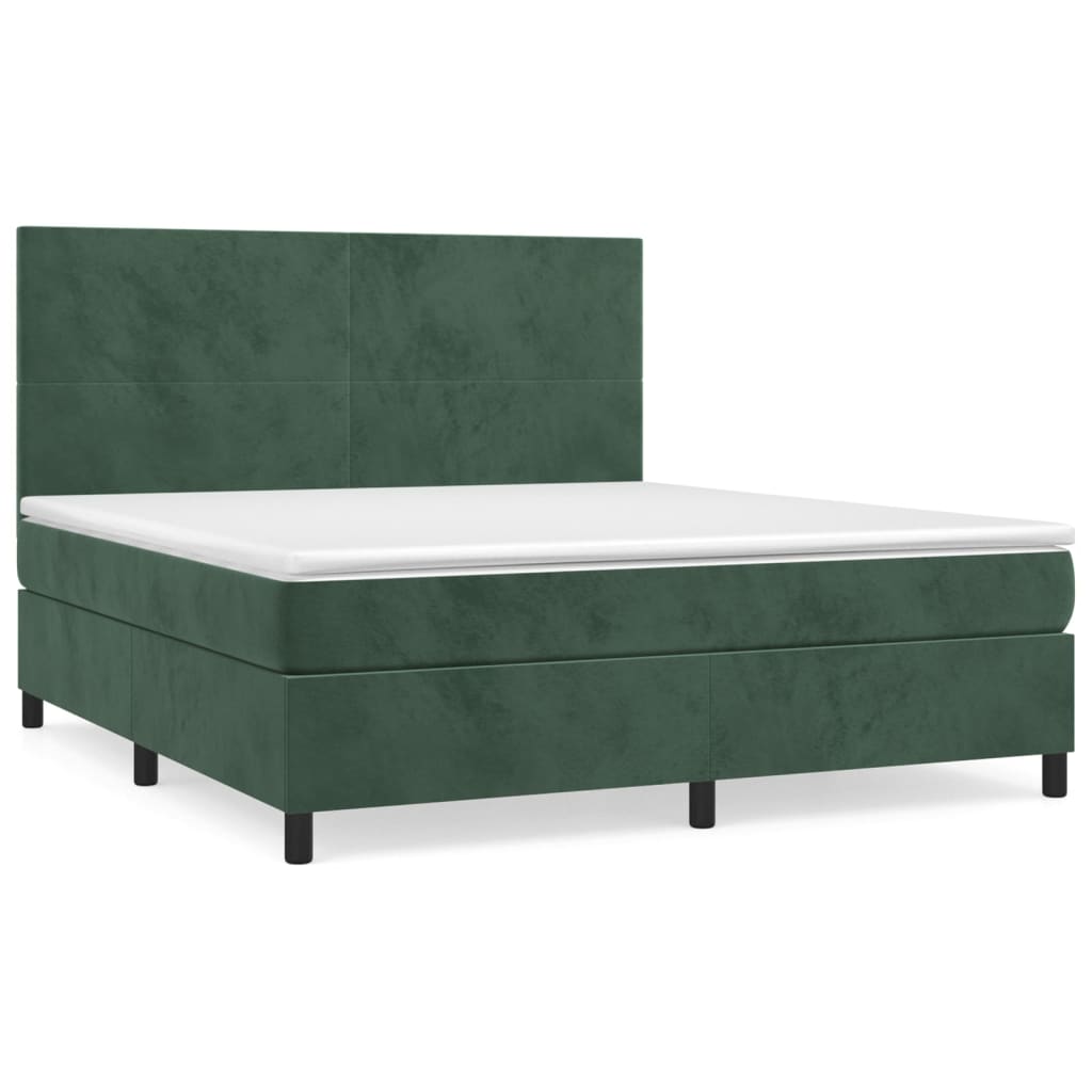 vidaXL Cama box spring con colchón terciopelo verde oscuro 160x200 cm