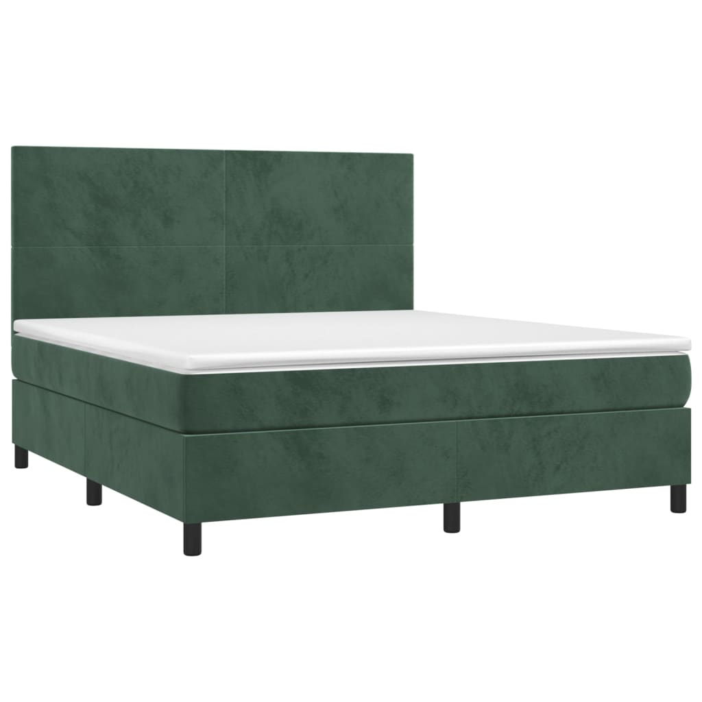 vidaXL Cama box spring con colchón terciopelo verde oscuro 160x200 cm