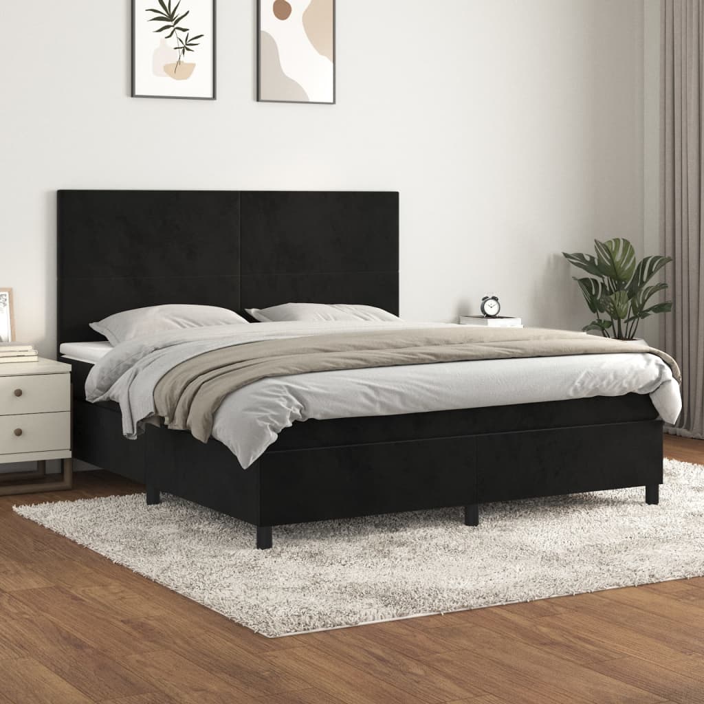 vidaXL Cama box spring con colchón terciopelo negro 180x200 cm