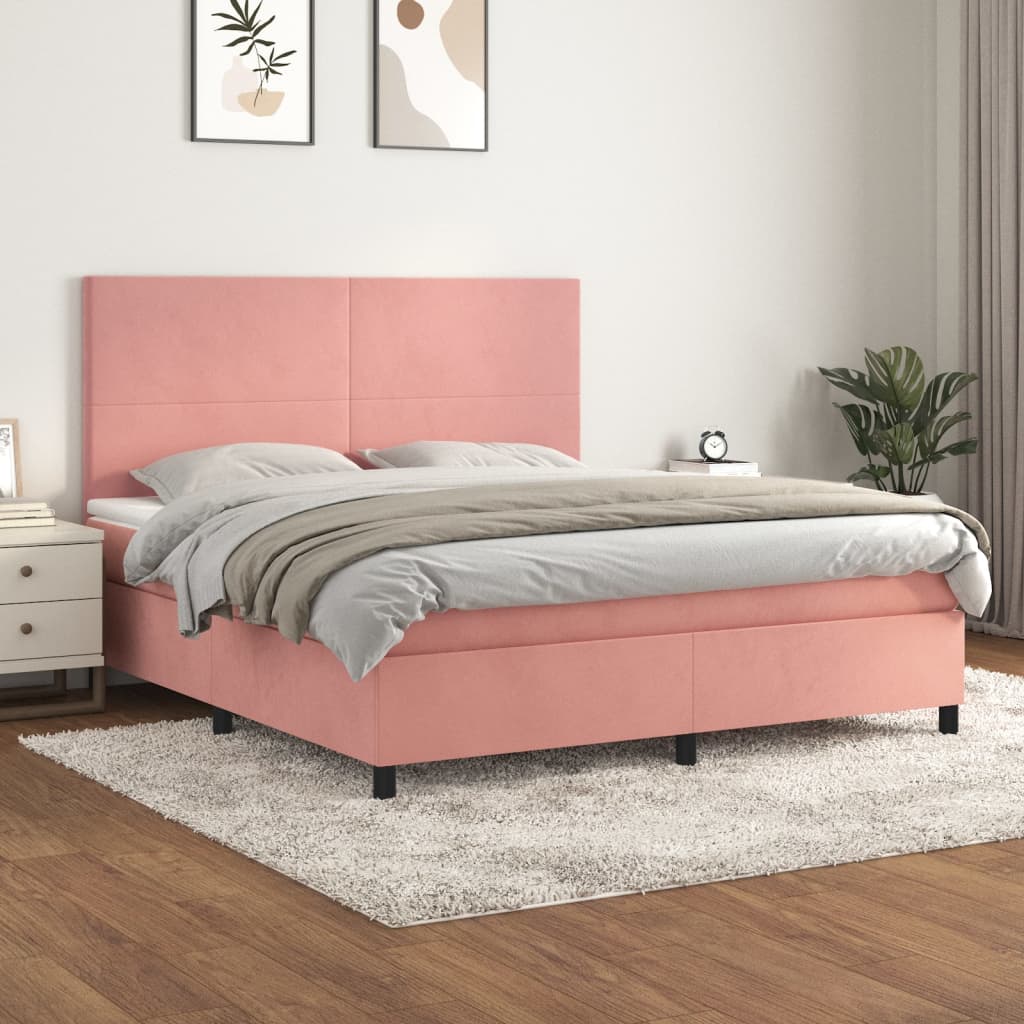 vidaXL Cama box spring con colchón terciopelo rosa 180x200 cm