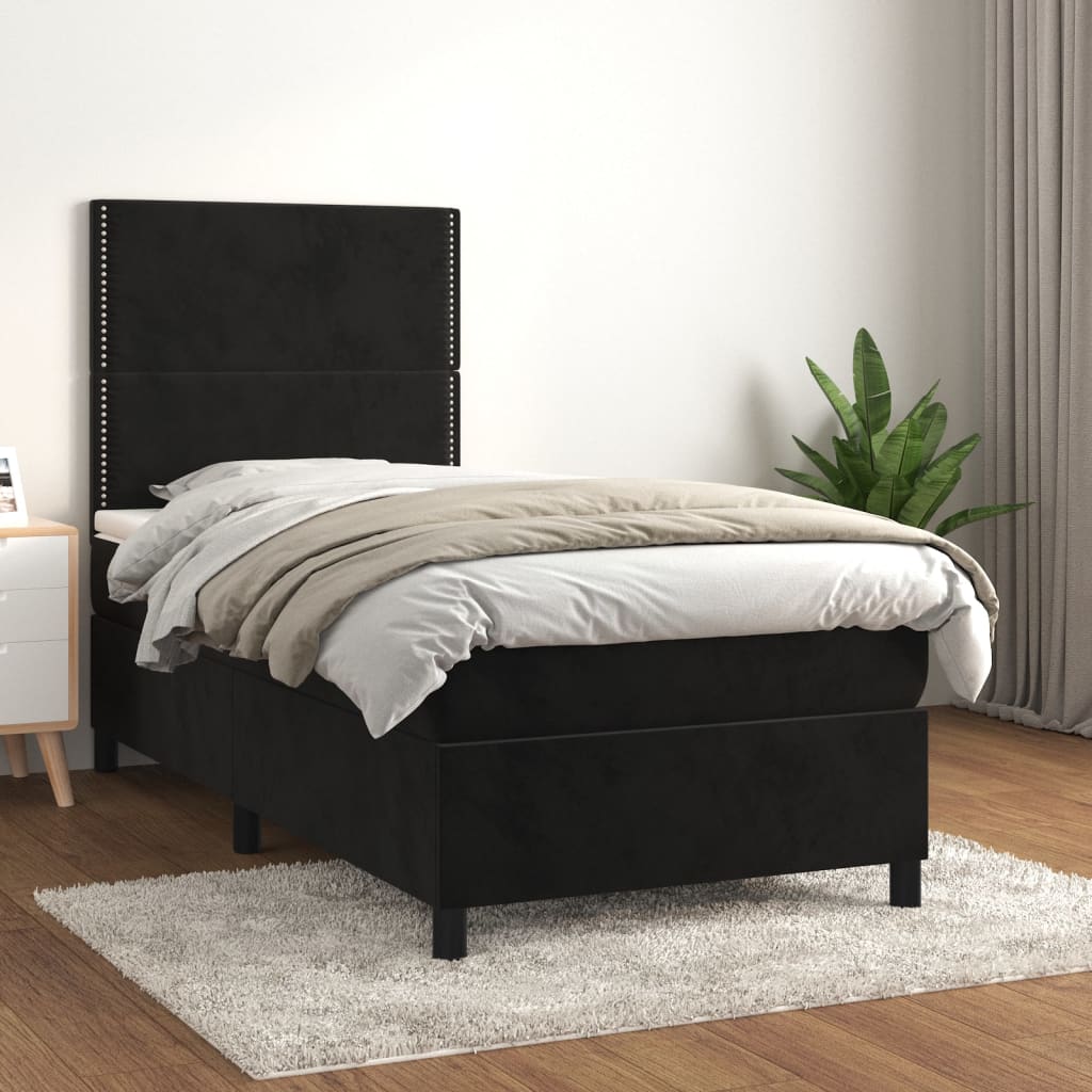 vidaXL Cama box spring con colchón terciopelo negro 90x200 cm