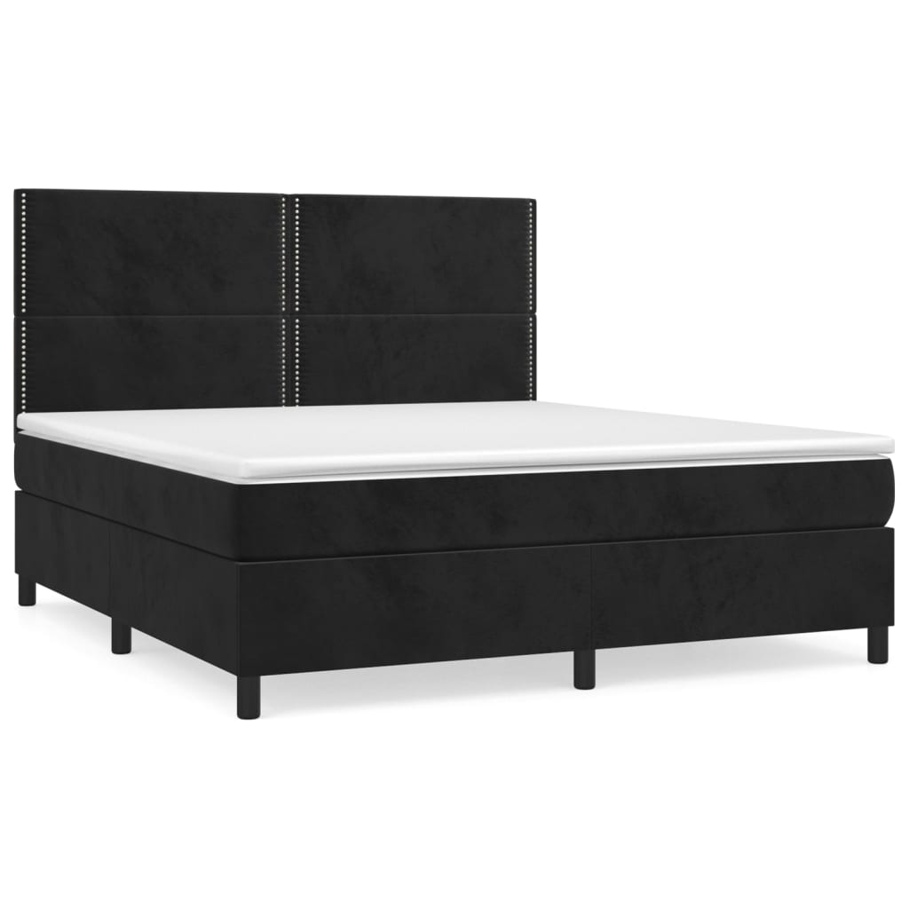 vidaXL Cama box spring con colchón terciopelo negro 180x200 cm