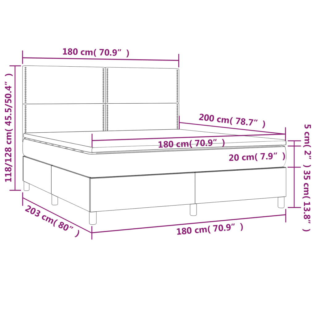 vidaXL Cama box spring con colchón terciopelo negro 180x200 cm