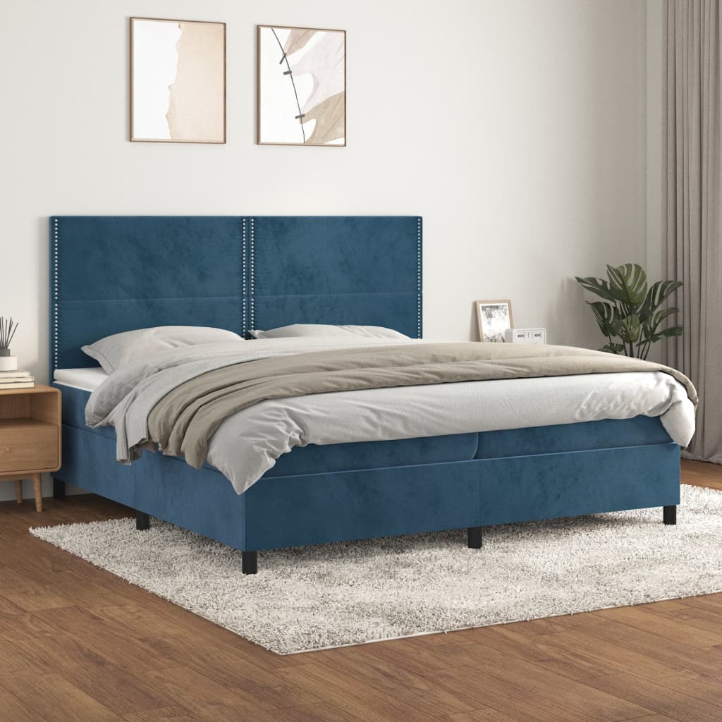 vidaXL Cama box spring con colchón terciopelo azul oscuro 200x200 cm