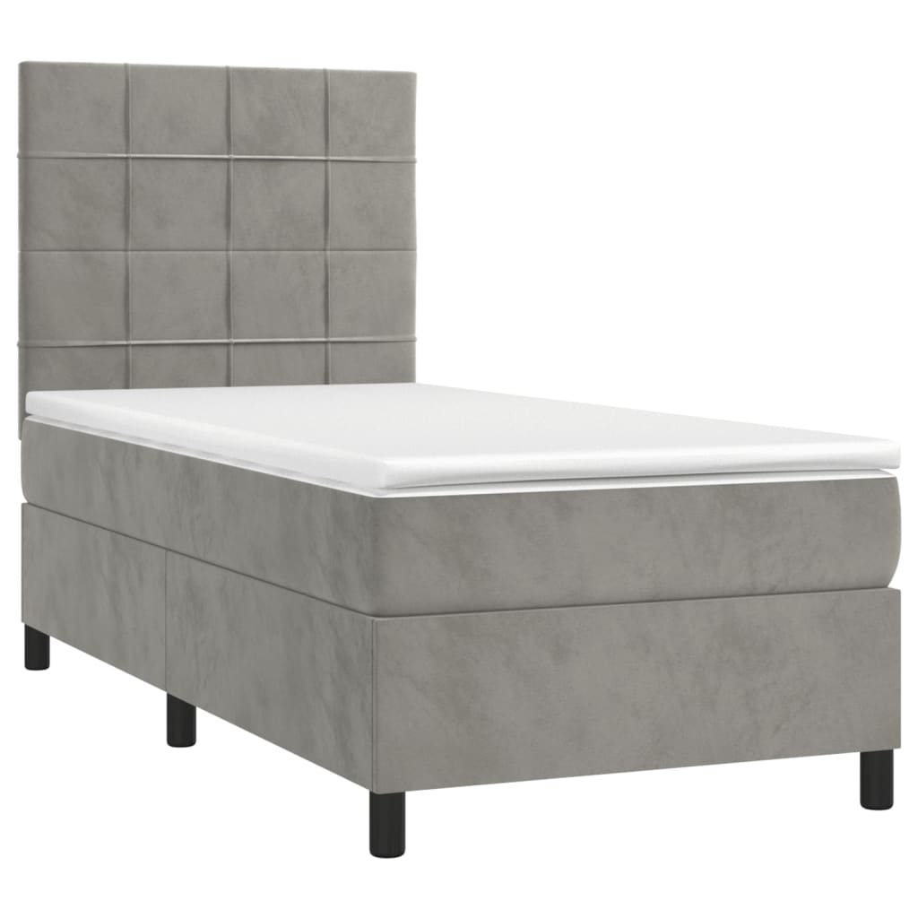 vidaXL Cama box spring con colchón terciopelo gris claro 90x190 cm