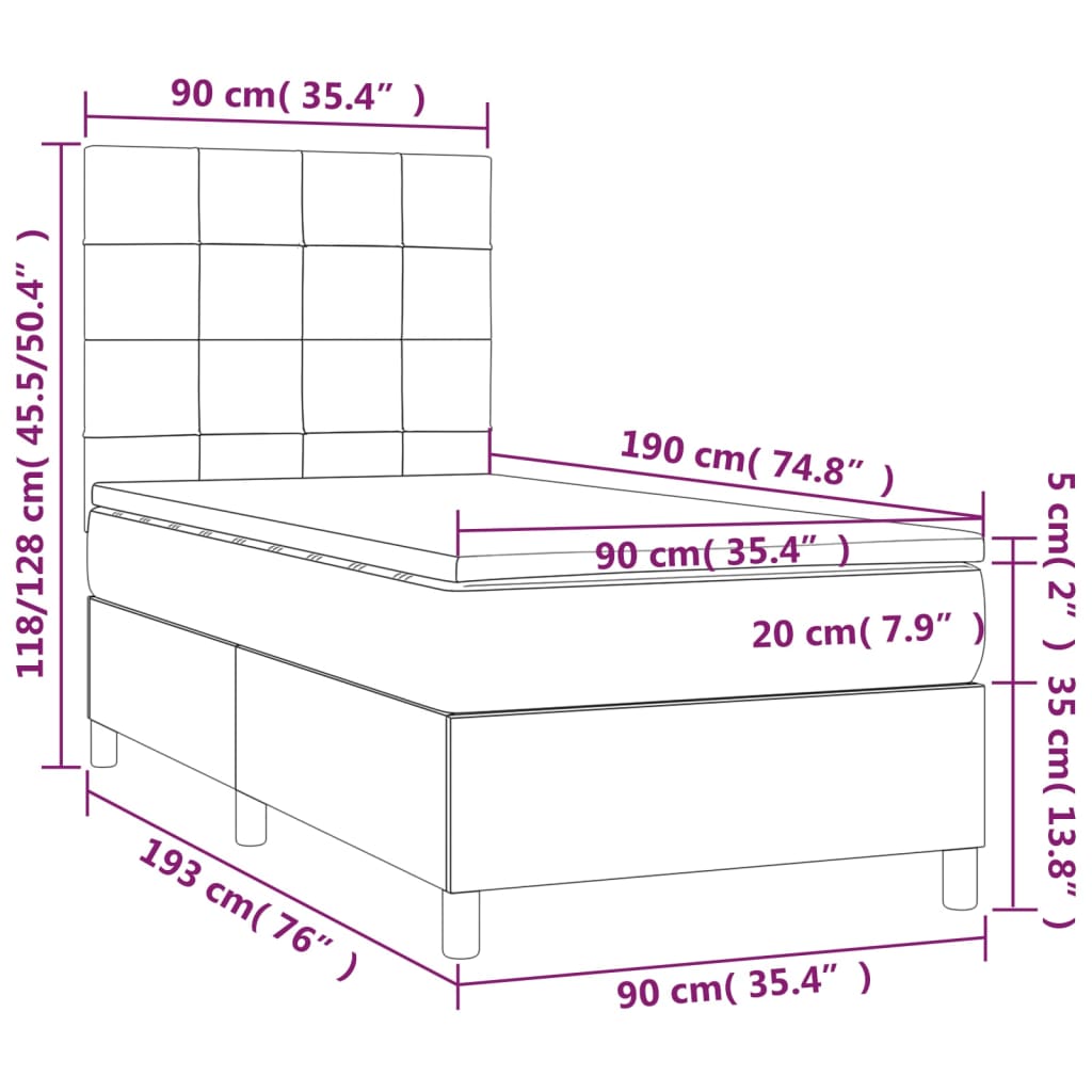 vidaXL Cama box spring con colchón terciopelo gris claro 90x190 cm