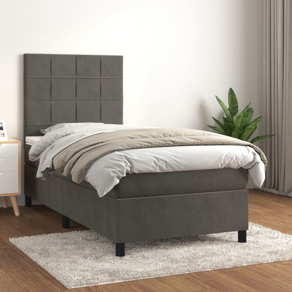 vidaXL Cama box spring con colchón terciopelo gris oscuro 90x190 cm