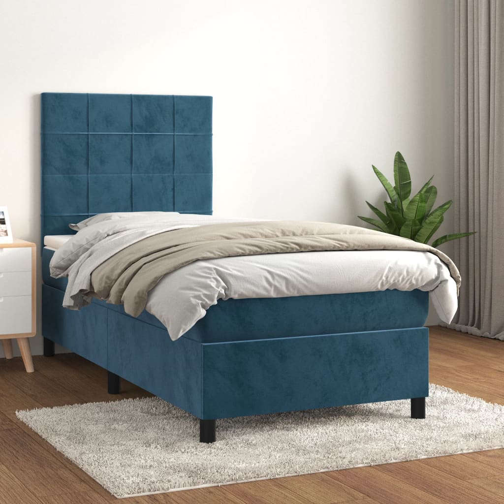 vidaXL Cama box spring con colchón terciopelo azul oscuro 90x190 cm