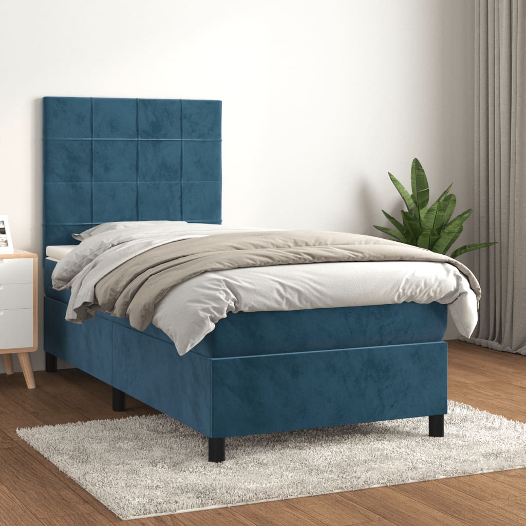 vidaXL Cama box spring con colchón terciopelo azul oscuro 100x200 cm