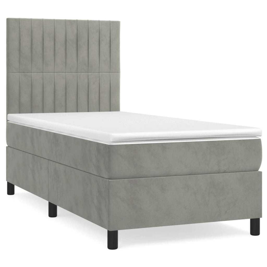 vidaXL Cama box spring con colchón terciopelo gris claro 100x200 cm