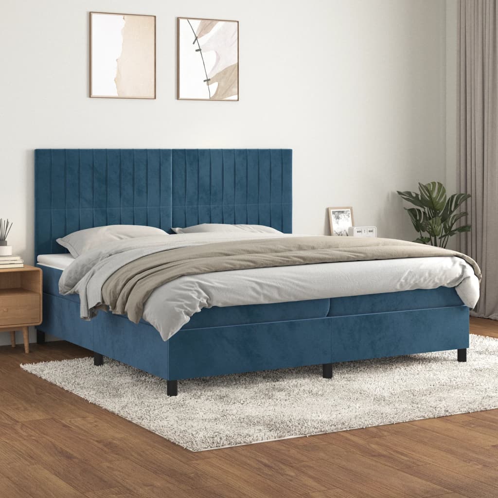 vidaXL Cama box spring con colchón terciopelo azul oscuro 200x200 cm