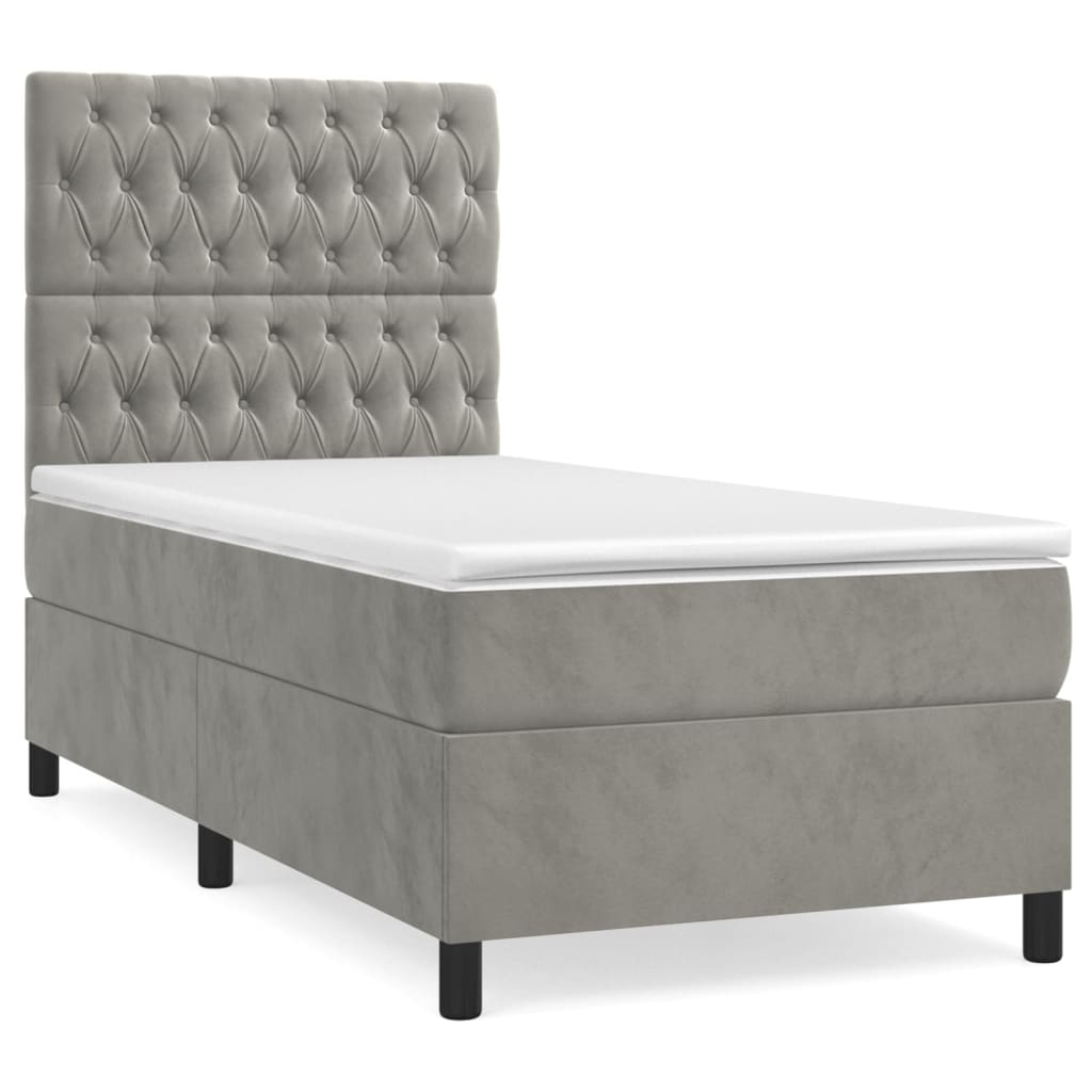 vidaXL Cama box spring con colchón terciopelo gris claro 80x200 cm