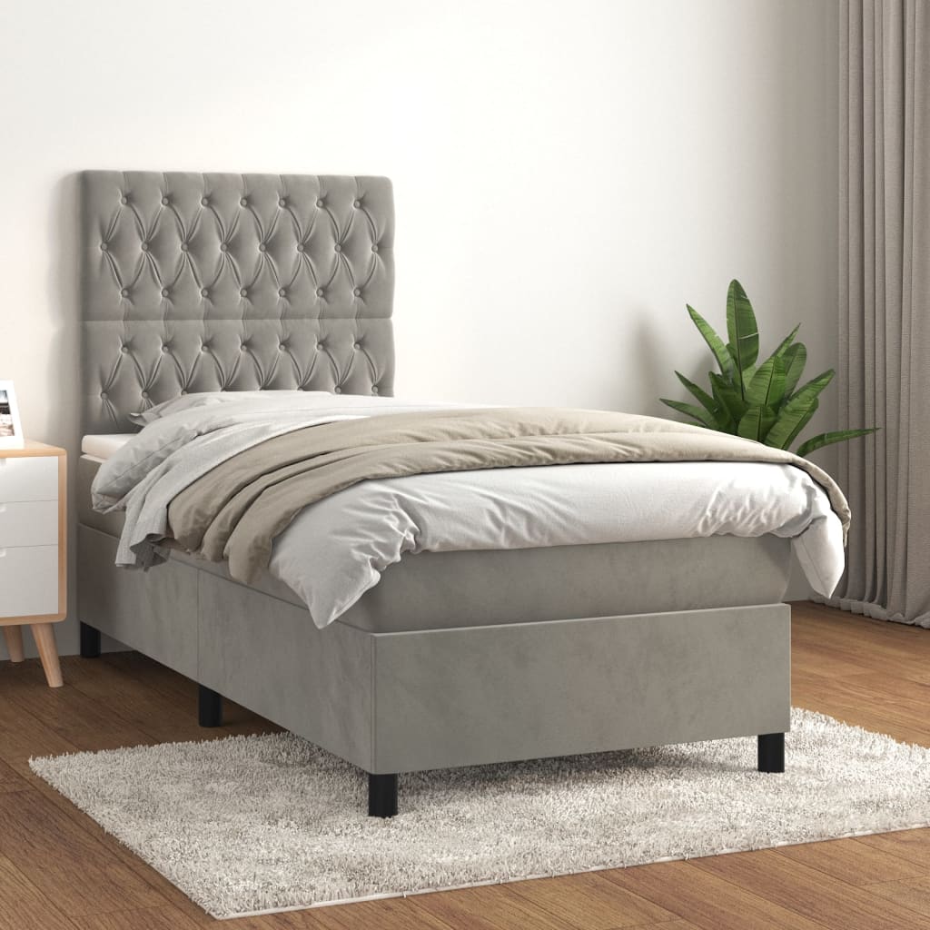 vidaXL Cama box spring con colchón terciopelo gris claro 80x200 cm