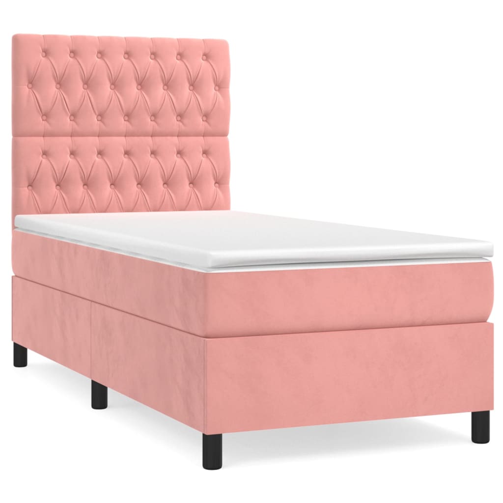 vidaXL Cama box spring con colchón terciopelo rosa 100x200 cm