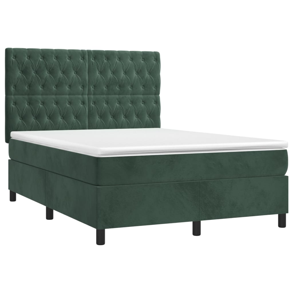 vidaXL Cama box spring con colchón terciopelo verde oscuro 140x190 cm