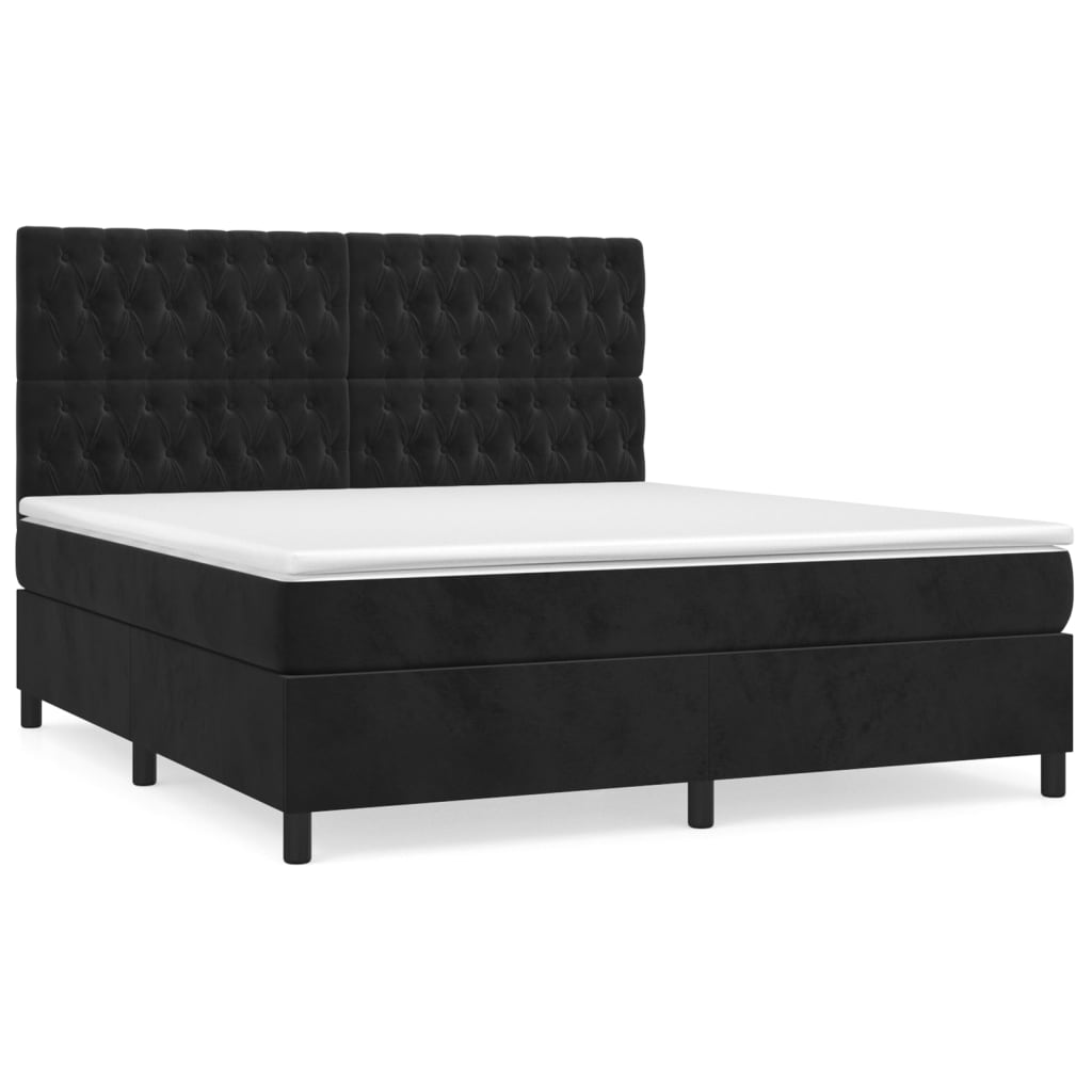 vidaXL Cama box spring con colchón terciopelo negro 180x200 cm