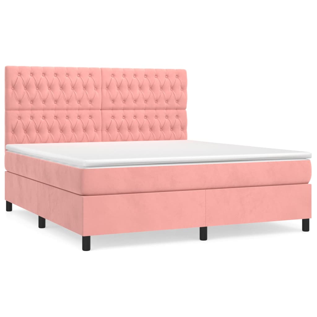 vidaXL Cama box spring con colchón terciopelo rosa 180x200 cm