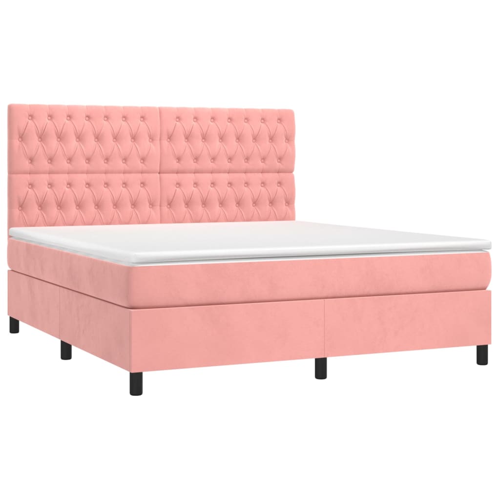 vidaXL Cama box spring con colchón terciopelo rosa 180x200 cm