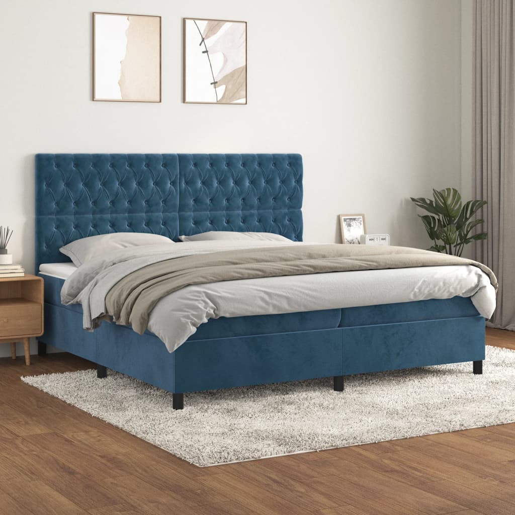 vidaXL Cama box spring con colchón terciopelo azul oscuro 200x200 cm