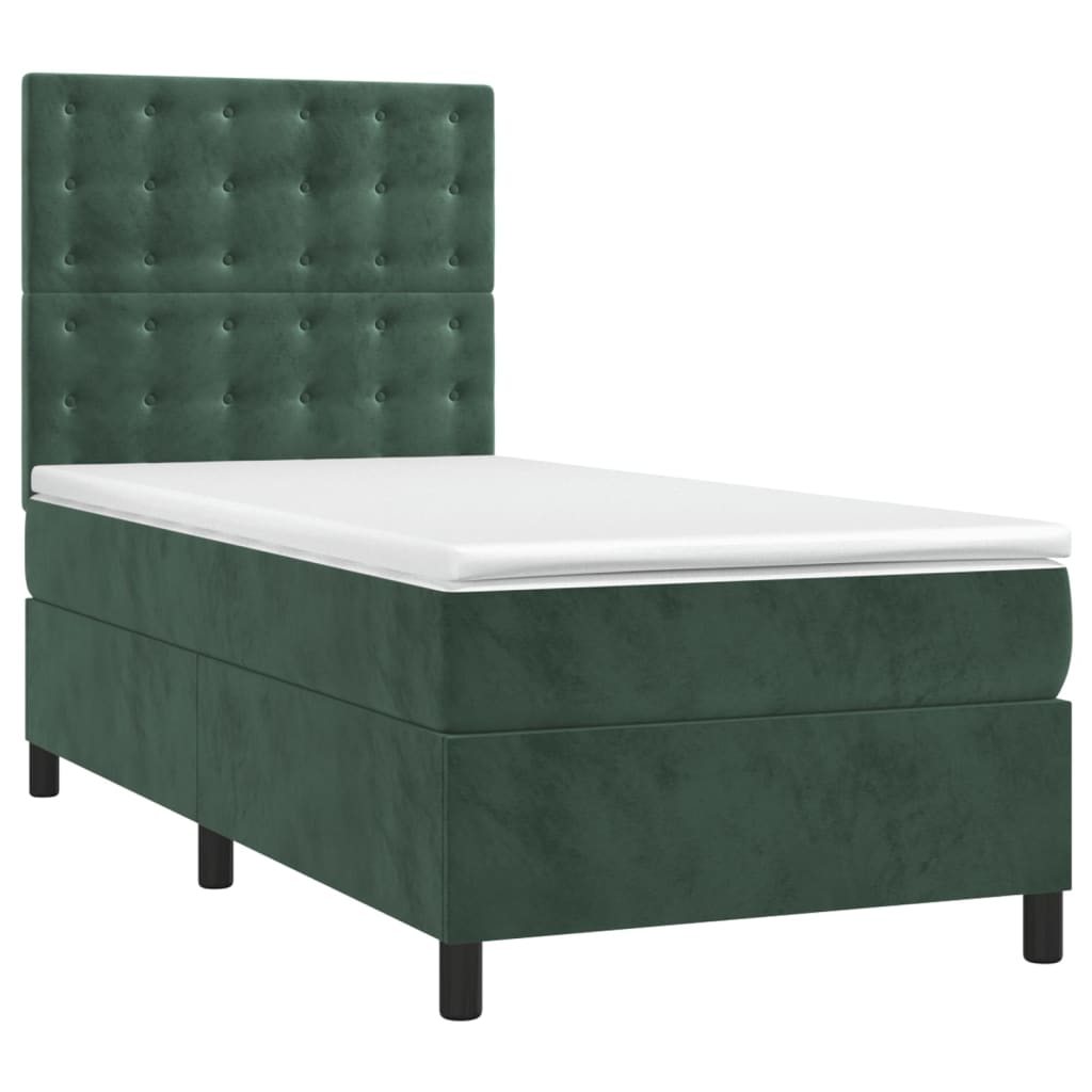 vidaXL Cama box spring con colchón terciopelo verde oscuro 80x200 cm