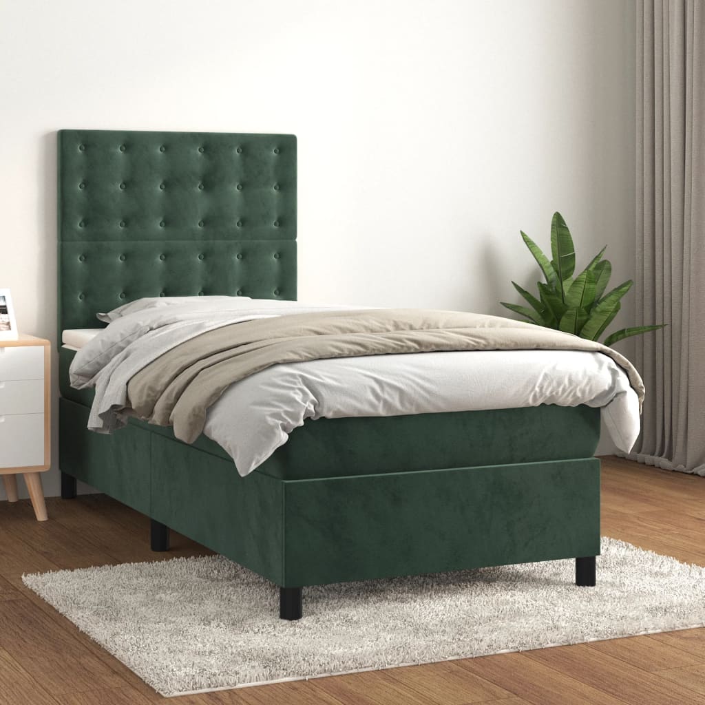 vidaXL Cama box spring con colchón terciopelo verde oscuro 80x200 cm