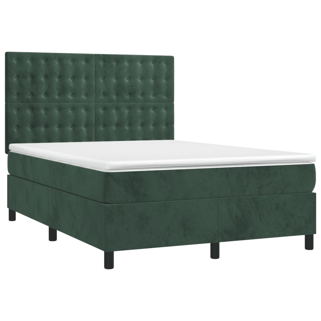 vidaXL Cama box spring con colchón terciopelo verde oscuro 140x190 cm