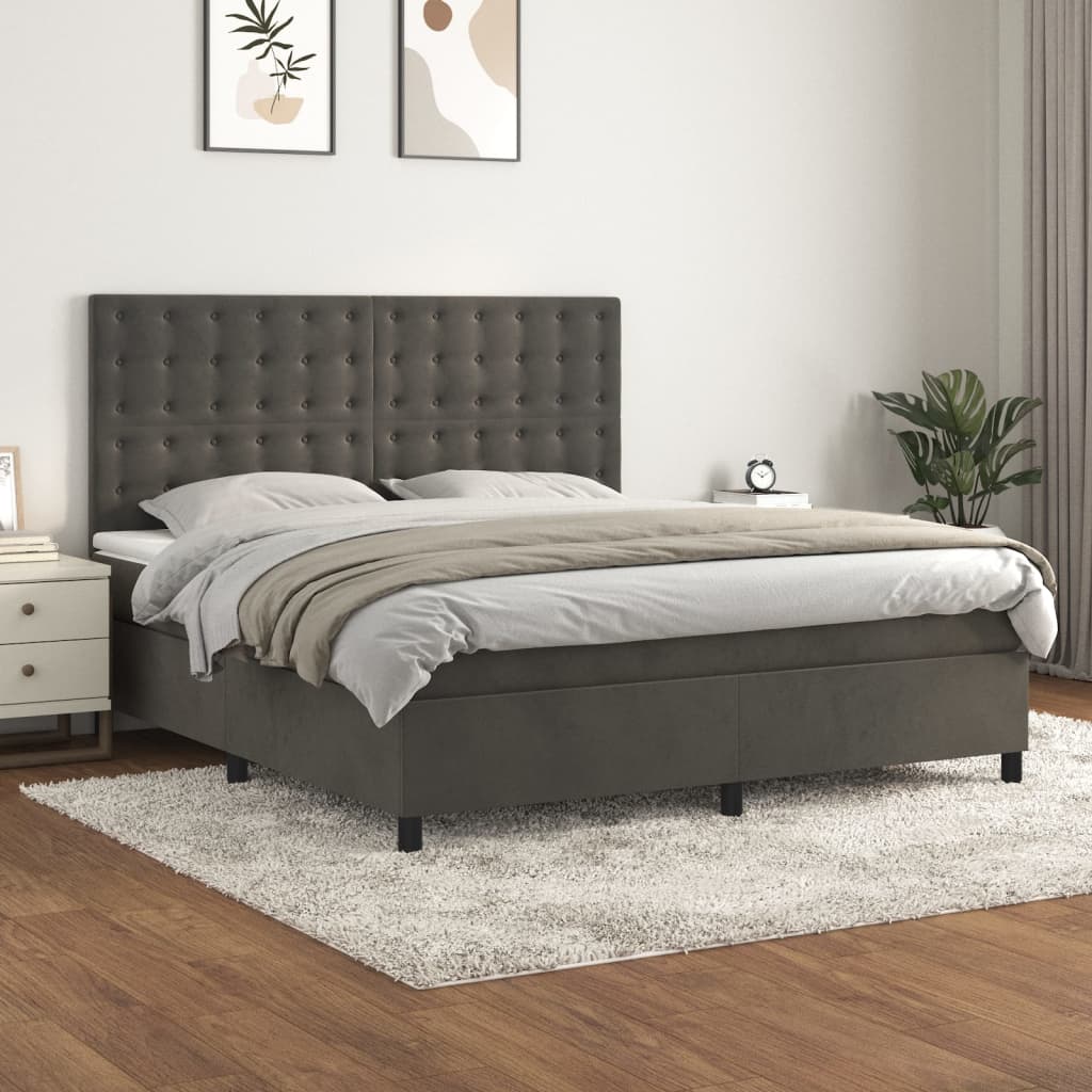 vidaXL Cama box spring con colchón terciopelo gris oscuro 160x200 cm