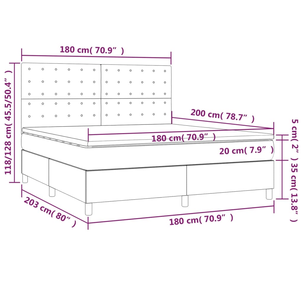 vidaXL Cama box spring con colchón terciopelo negro 180x200 cm