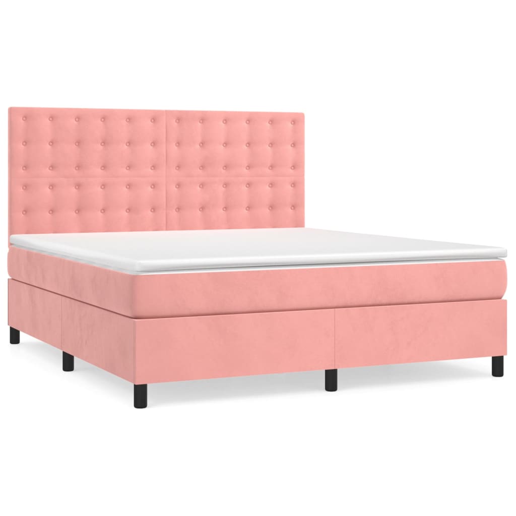 vidaXL Cama box spring con colchón terciopelo rosa 180x200 cm